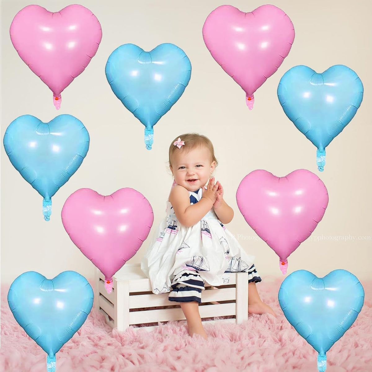 Pink Blue Heart Balloons, 18 Inch Pastel Blue Pink Foil Heart Balloons Pearl Pink Blue Heart Shape