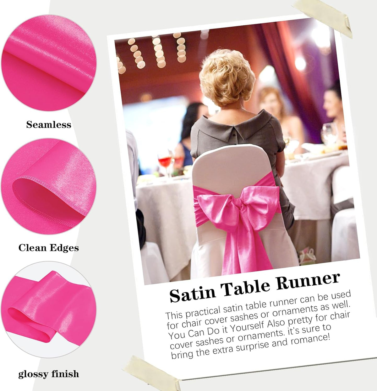 10 Pack Satin Table Runner 12 x 108 Inch Long Fuchsia Silk Table Runner for Wedding Party Banquet