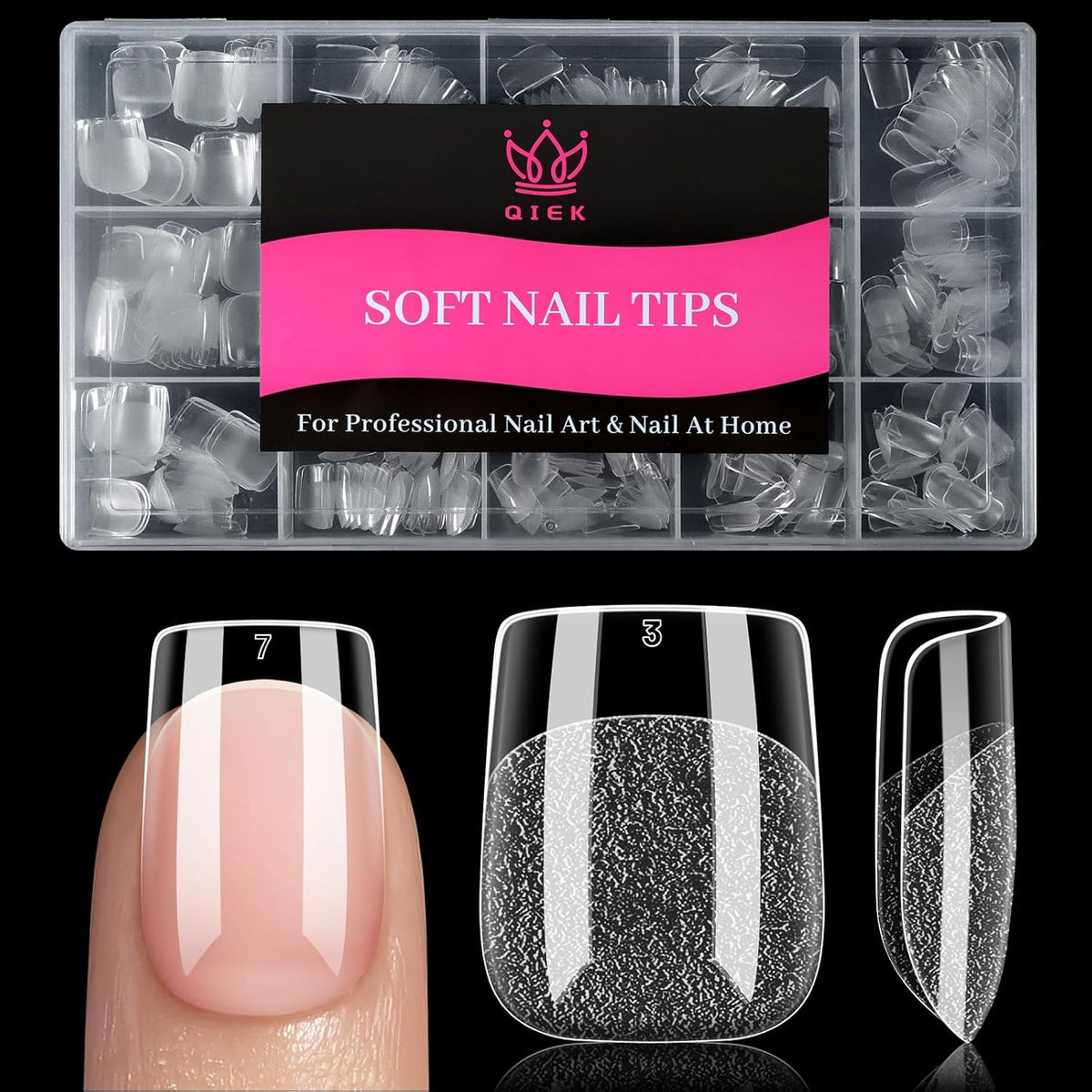 Extra Short Square Fake Nail Tips, 15 Sizes 240 PCS Clear French Half Matte Press On False Nail