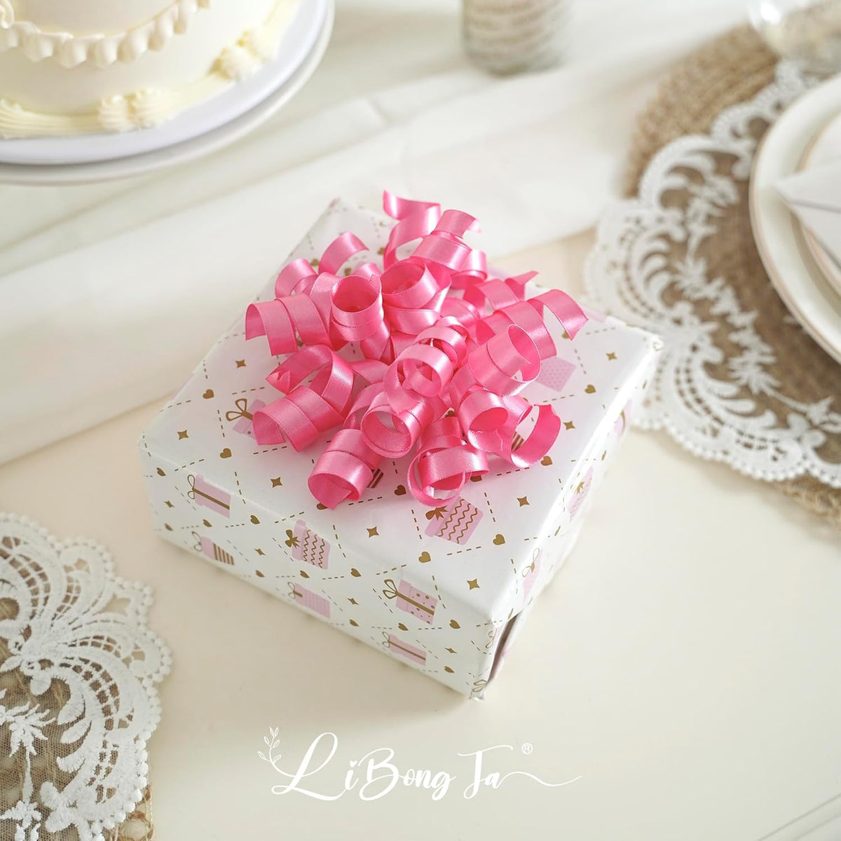 5'' Hot Pink Gift Bow Curly Ribbon Bows Set of 8, Double Faced Satin Ribbon Bow Premade Self