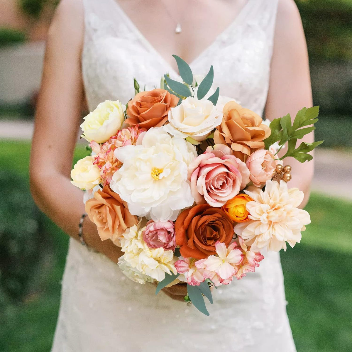 AmyHomie Champagne Artificial Flowers Combo Silk Mix Peony Rose Hydrangea Fake Flowers w/Stem for