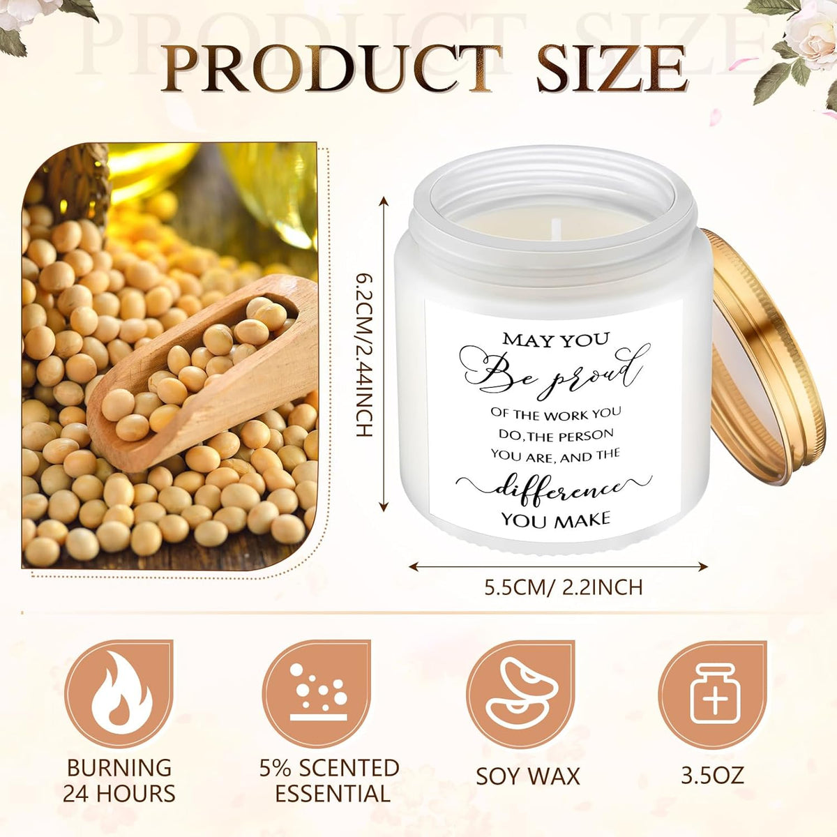 MTLEE 20 Pcs Thank You Gifts Candles 3.5 oz Employee Appreciation Inspirational Scented Soy Wax