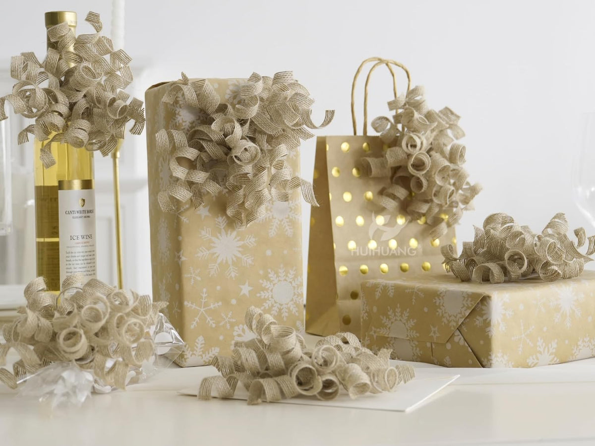 HUIHUANG Burlap Gift Bows Curly Bows for Gift Wrapping Self Adhesive Burst Gift Bow for Baby