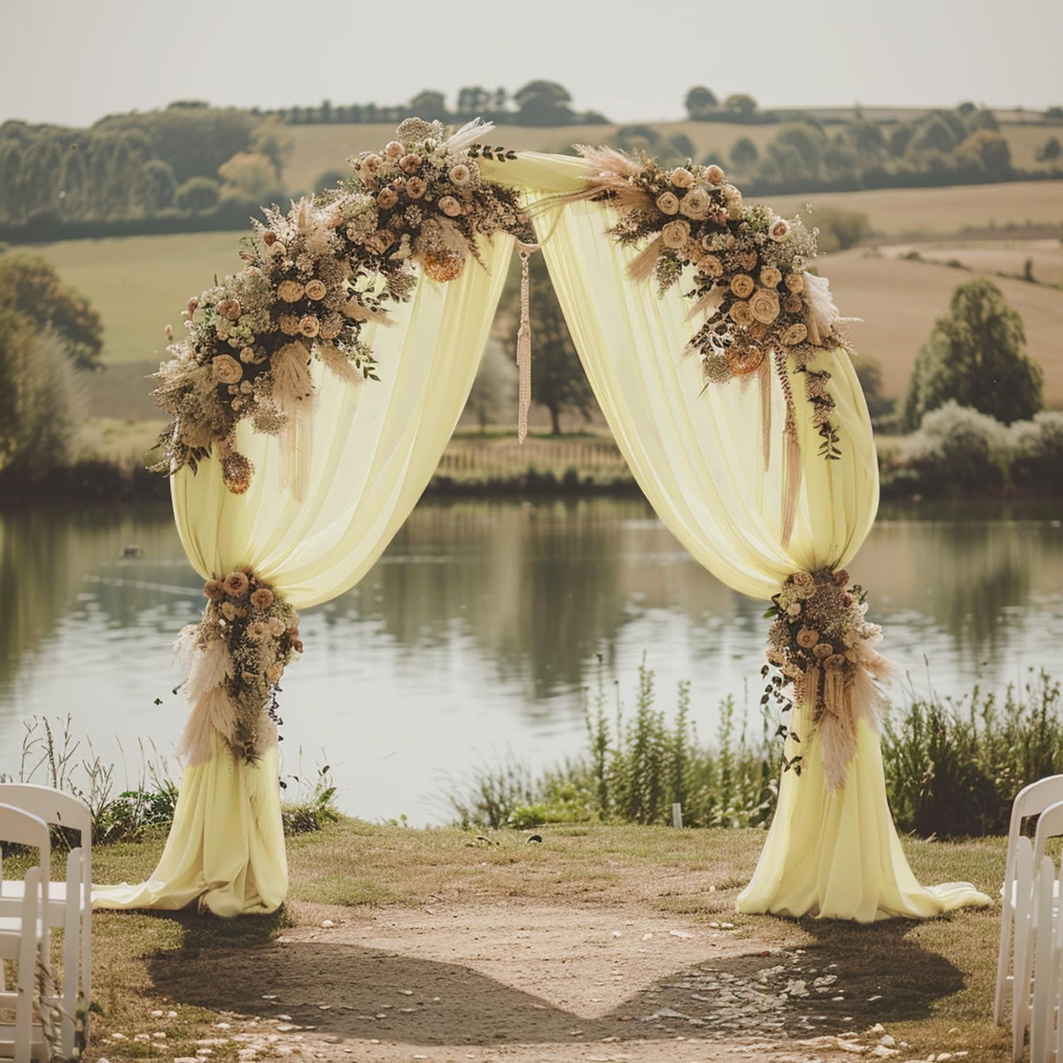 Wokceer Wedding Arch Draping Fabric 28.7" x 20FT Beige Sheer Drapes Backdrop for Wedding Ceremony