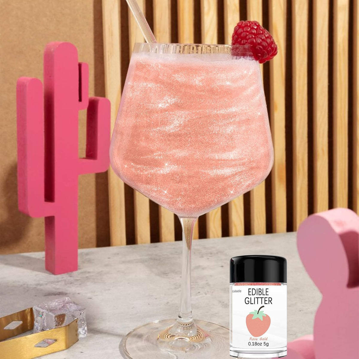 Rose Gold Edible Glitter for Cakes Drinks - Colaele 5 grams Food Grade Luster Dust Glimmer Powder
