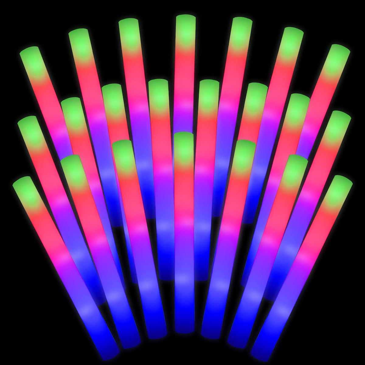 LifBetter 30 Pcs Foam Glow Sticks Bulk,Led Glow Sticks with 3 Modes Colorful Flashing,Long Life