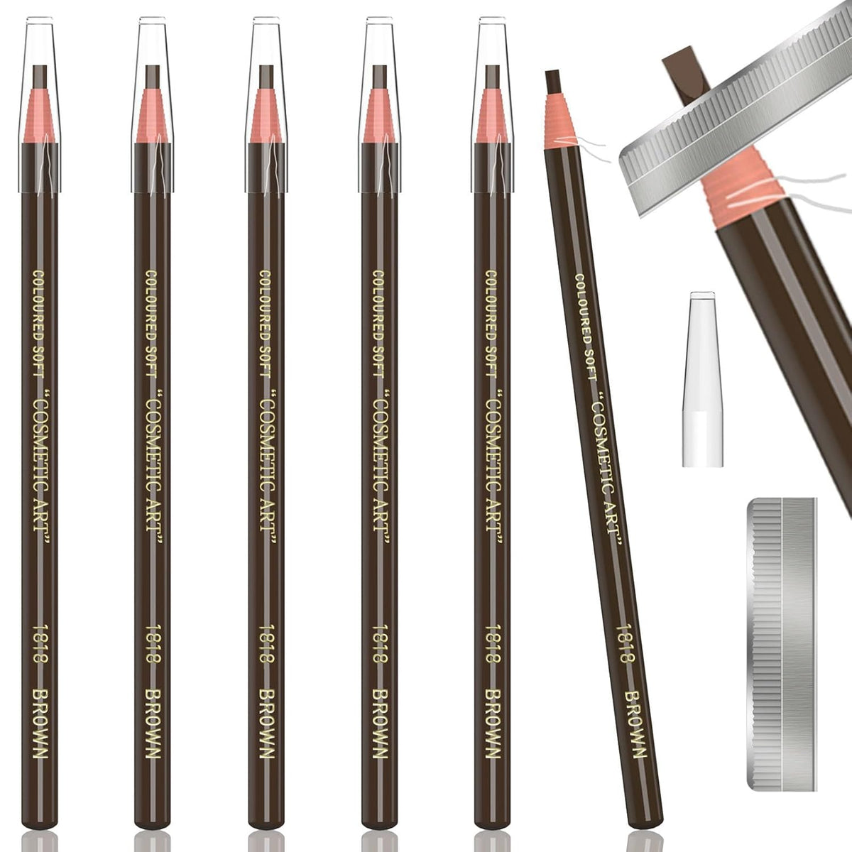 6 Piece Dark Brown Waterproof Eyebrows Pencil Tattoo Makeup And Microblading Supplies Kit-Permanent