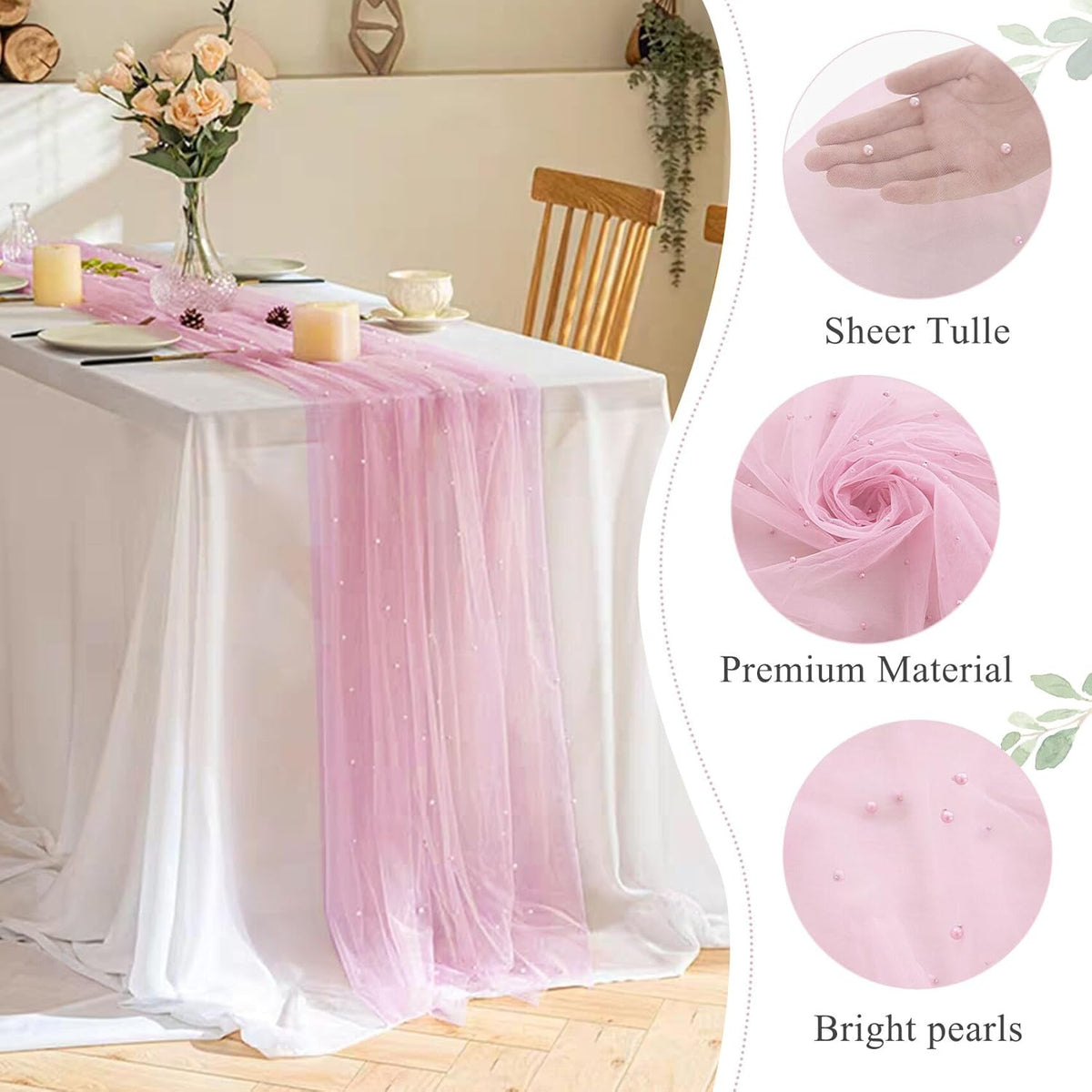 Set of 6 Pearl Table Runner 29 x 120 Inch Tulle Fabric Lace Table Runners Boho Rustic Tablecloth