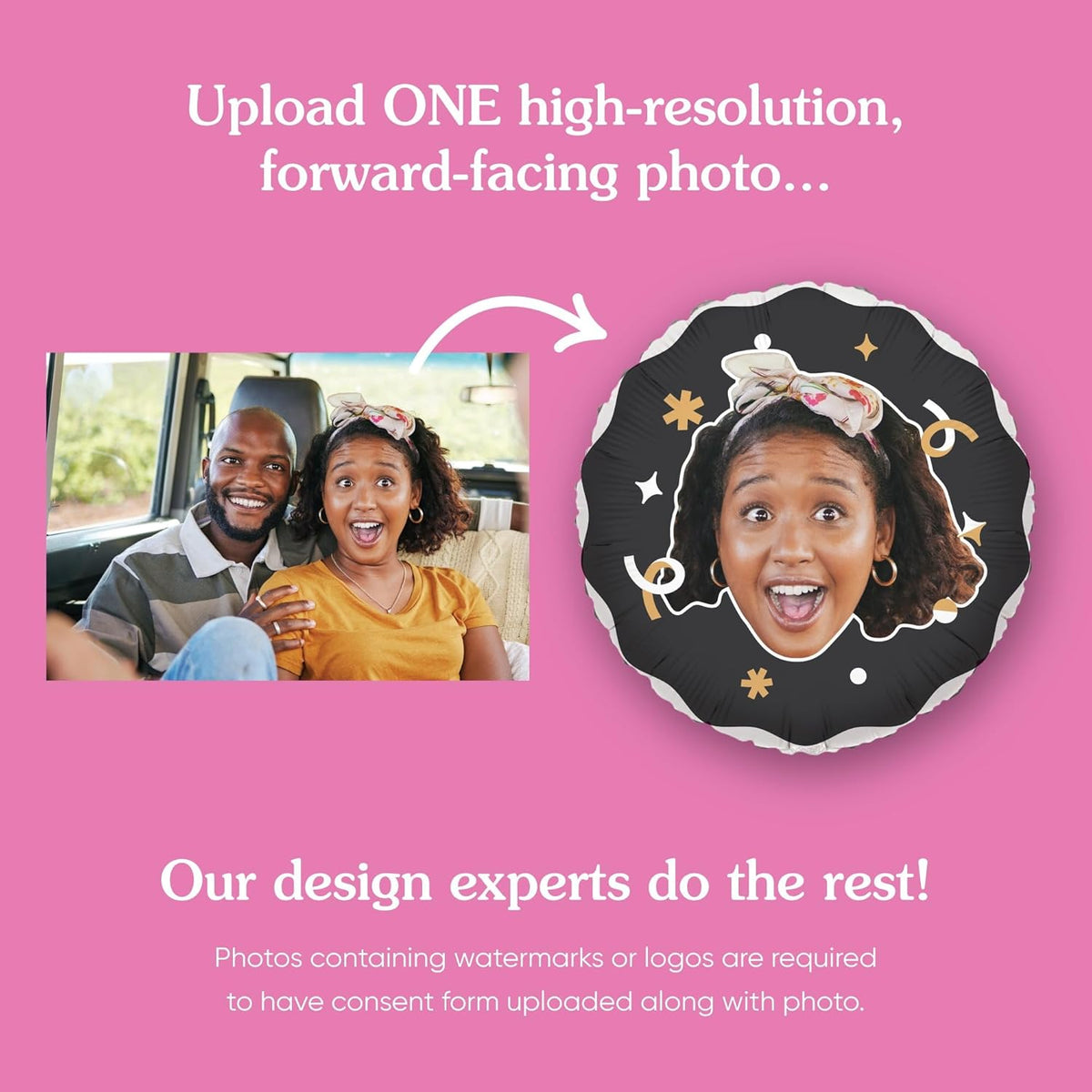 Big Dot of Happiness Personalized Fun Face Photo Black & Gold Balloons, Custom Birthday Balloons