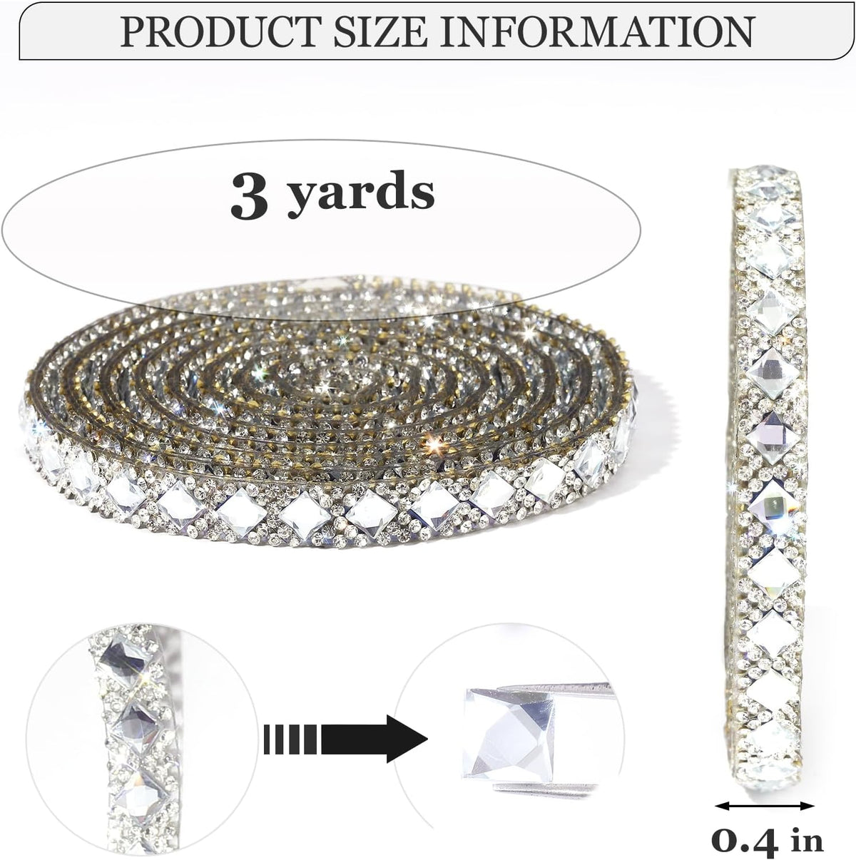 Rhinestone Ribbon 3 Yards Self Adhesive Rhinestone Strips Diamond Ribbon Sticker Crystal Roll