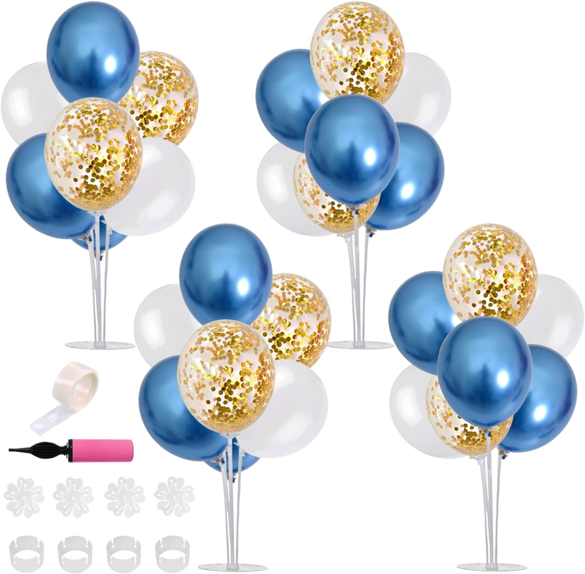 TONIFUL 4 Table Centerpiece Balloon Stand Kit Include Blue White Gold Confetti Balloons Prefect for