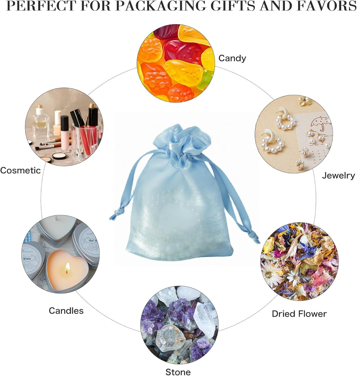 QIANF 20 Pcs Blue Small Organza Bags 3X4 inch for Wedding Favors with Drawstring, Mini Mesh Gift