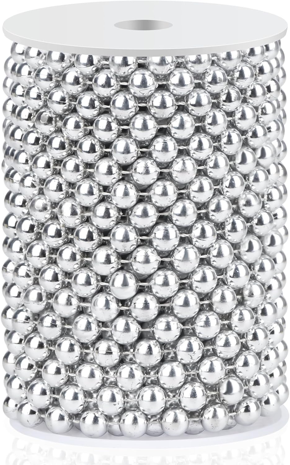 Craft String Pearls 10MM Pearl Bead, 33 Feet Silver Faux Pearl Garland Spool Roll Strand Wedding