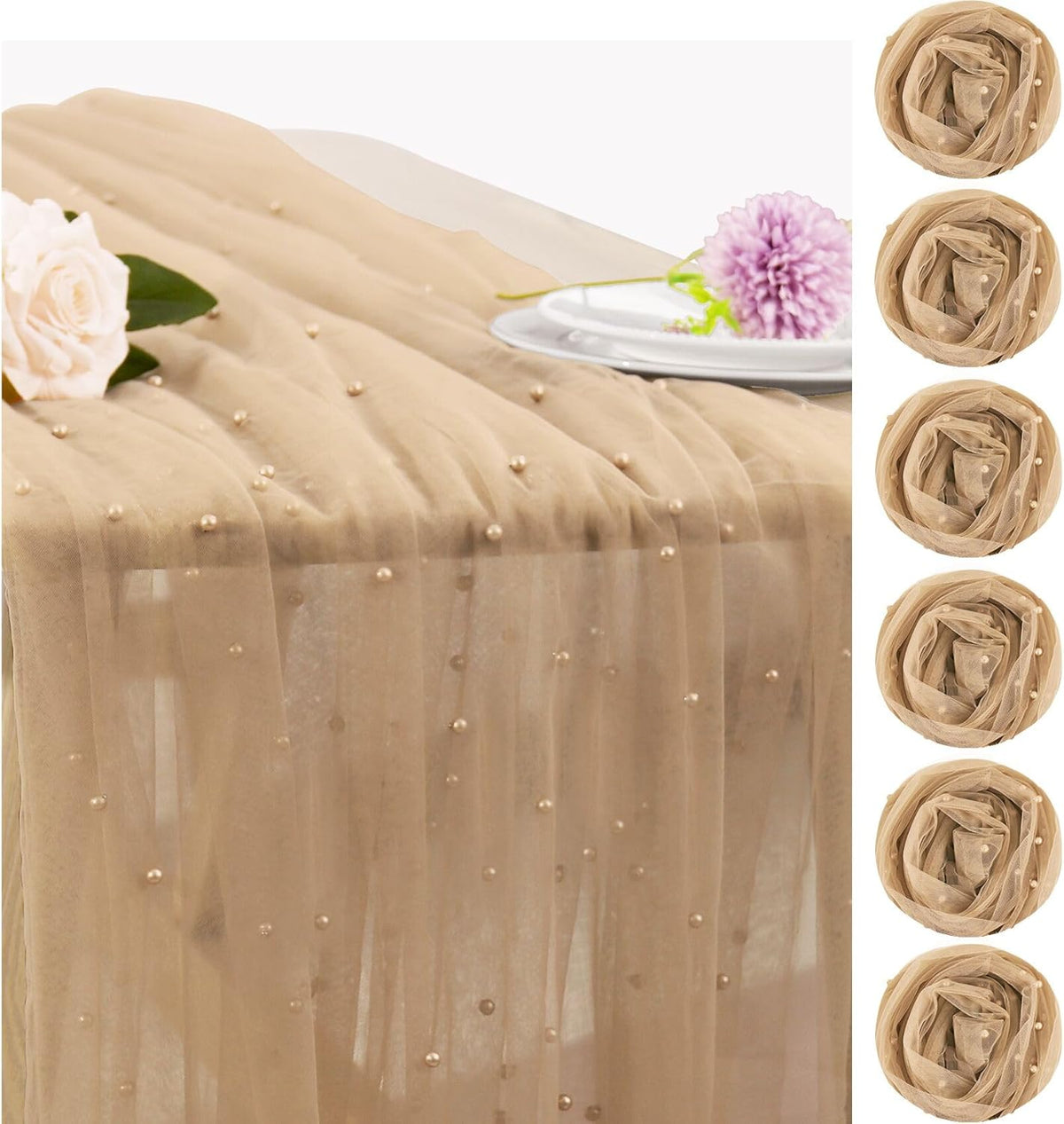 Set of 6 Pearl Table Runner 29 x 120 Inch Tulle Fabric Lace Table Runners Boho Rustic Tablecloth