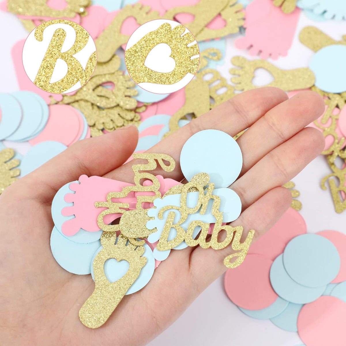 MARFOREVER 350 Pieces Gender Reveal Confetti Baby Shower Decoration Pink Blue Gold Round Glitter