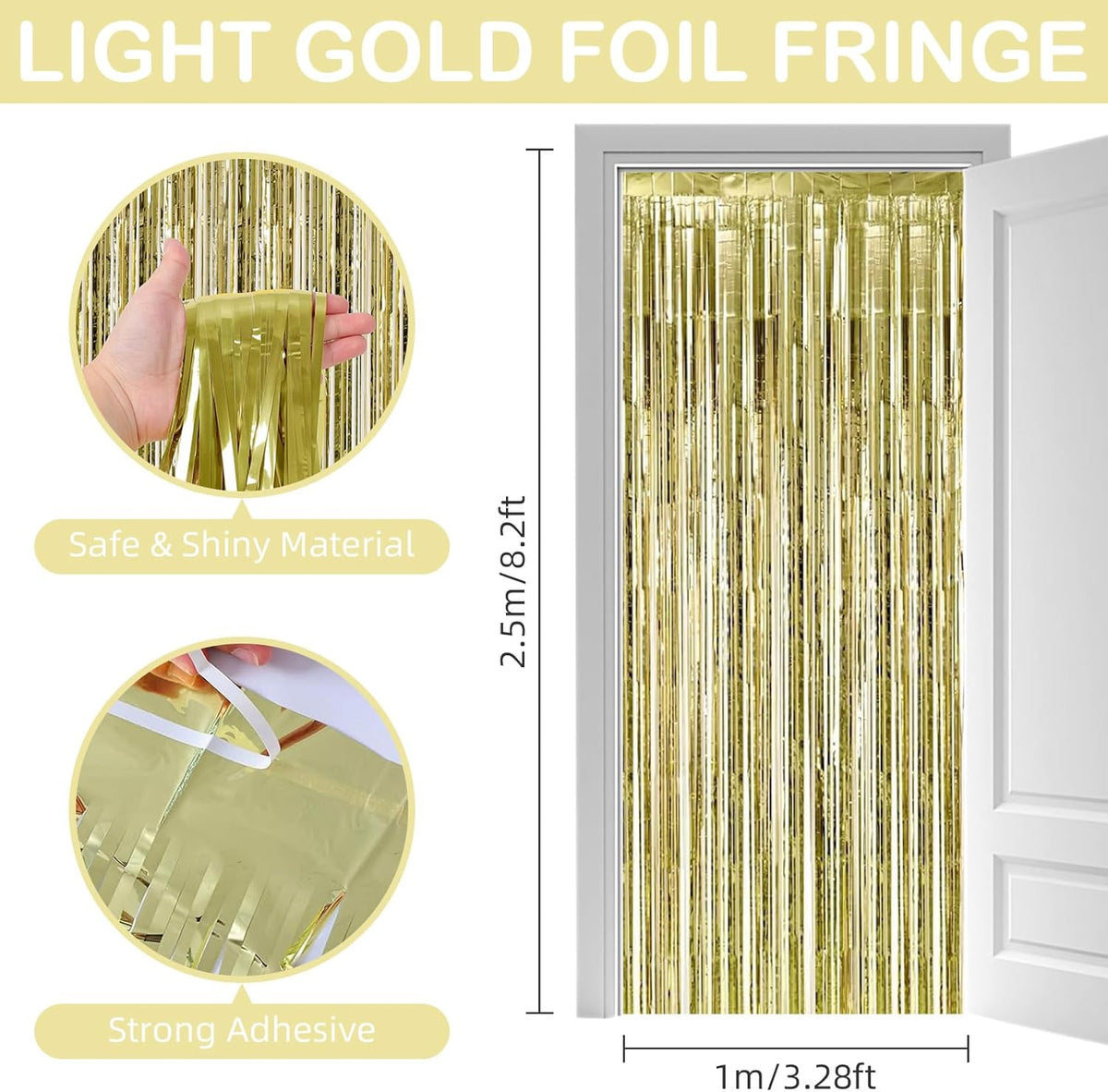 Light Gold Fringe Curtain Party Streamers, 12 Pack 3.3ft x 8.2 ft Foil Curtain Backdrop Tinsel Foil