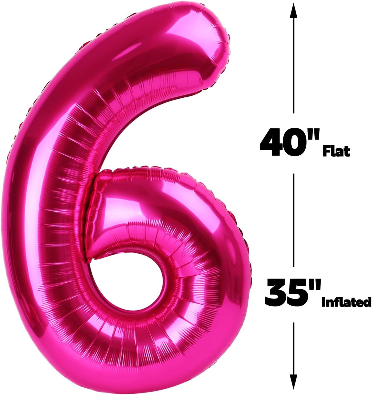 40 Inch Hot Pink Mylar Foil Number 6 Birthday Balloon, Digital Balloons for 6 16 Boy Girl Party