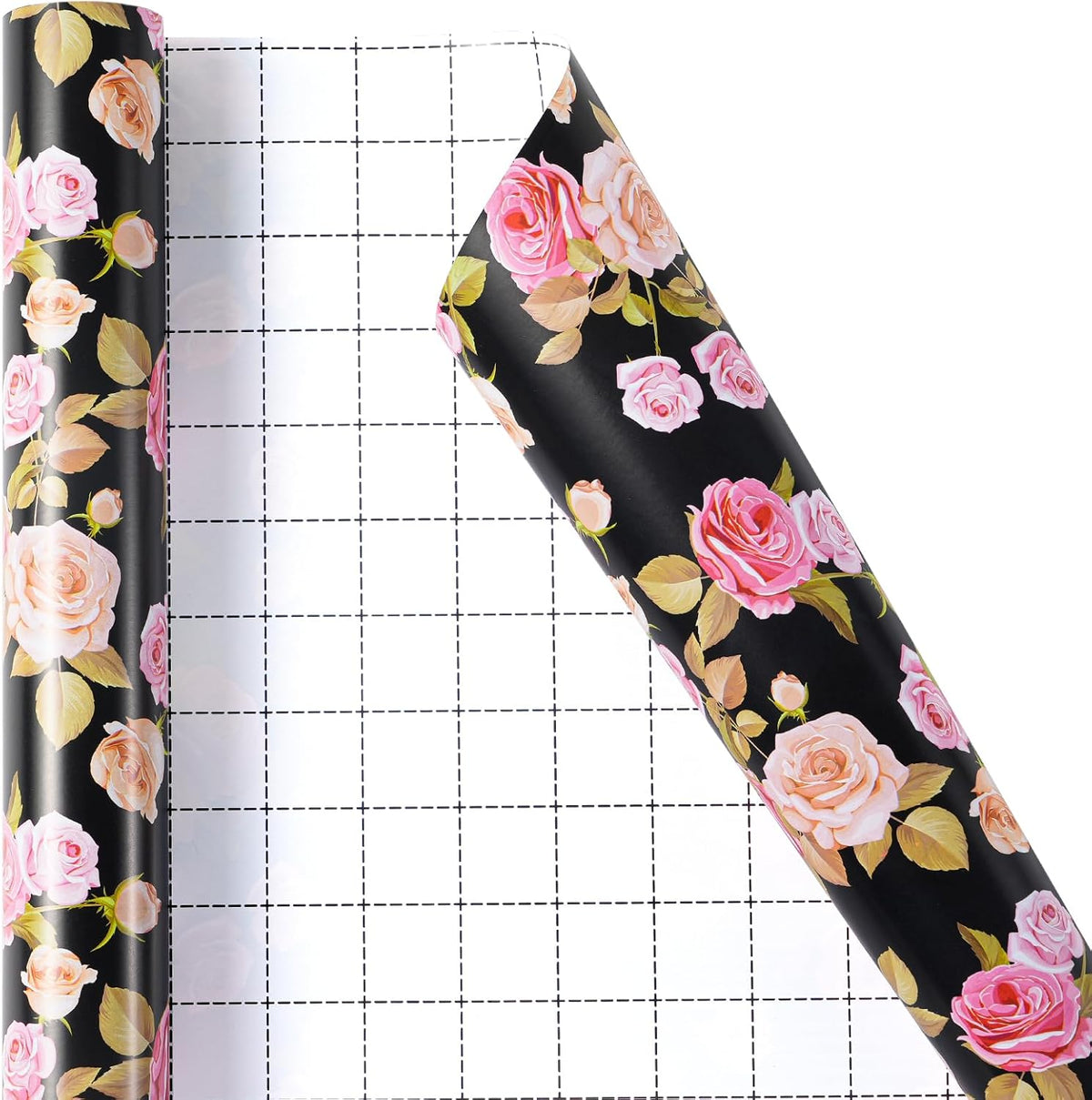 Ulmasinn Floral Wrapping Paper Roll - 17 Inches x 33 Feet - Vintage Romantic Pink Rose Flower Gift
