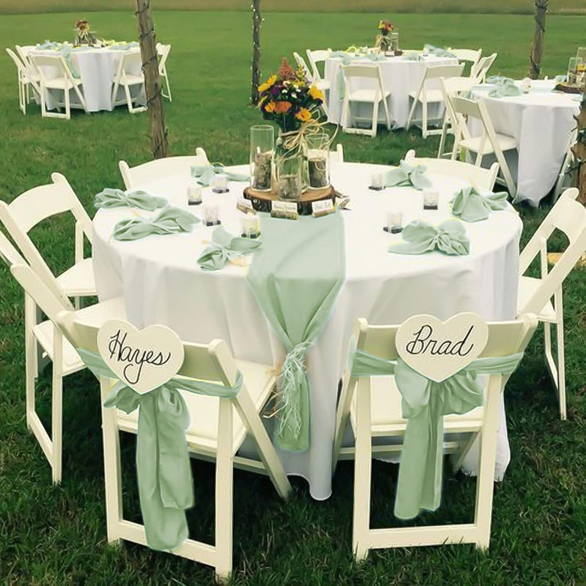fani 60 PCS Sage Green Satin Chair Sashes Bows Universal Chair Cover for Wedding Reception