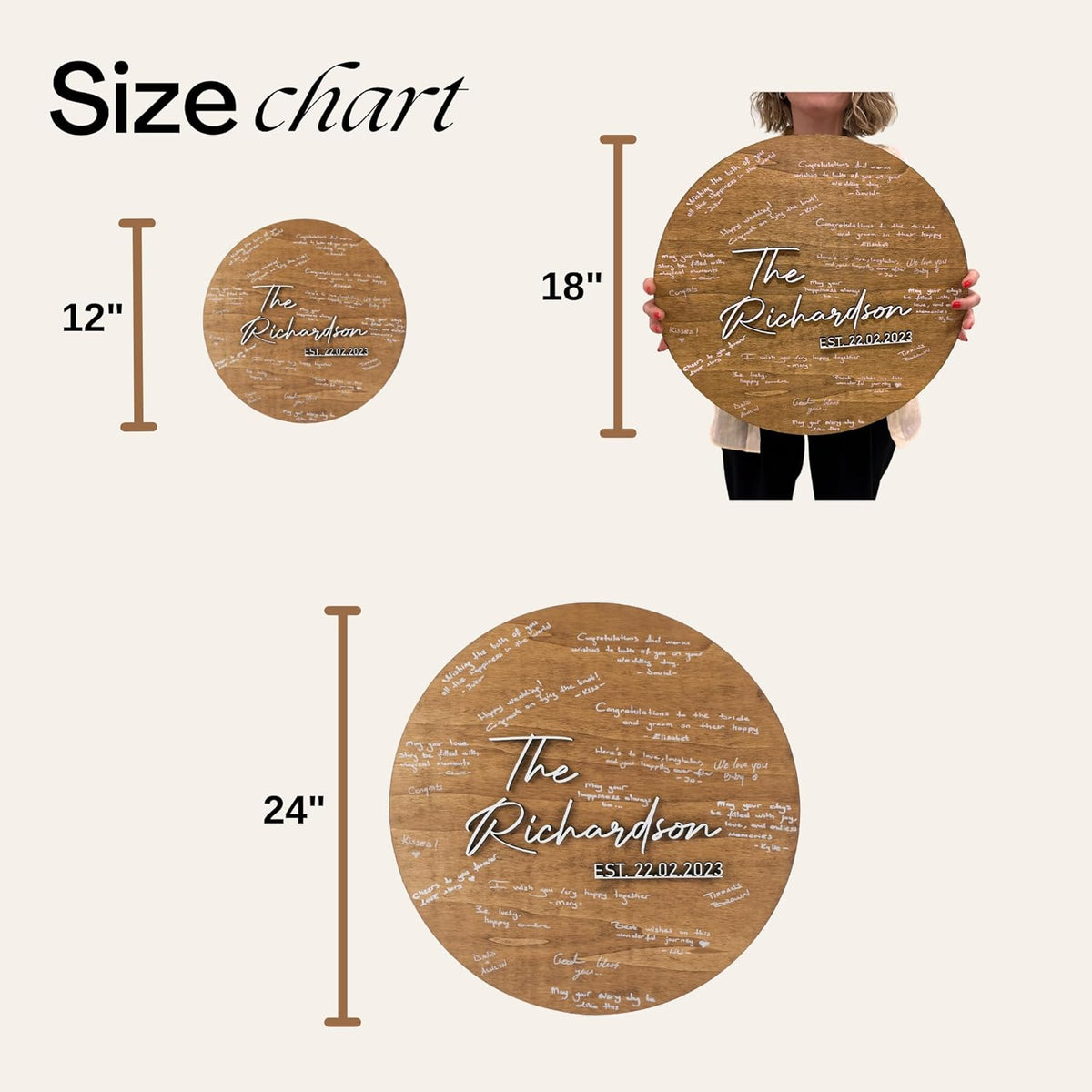 Wedding Guestbook Sign for Couple - Personalized Wooden Guest Book Alternative, Custom Round Rustic
