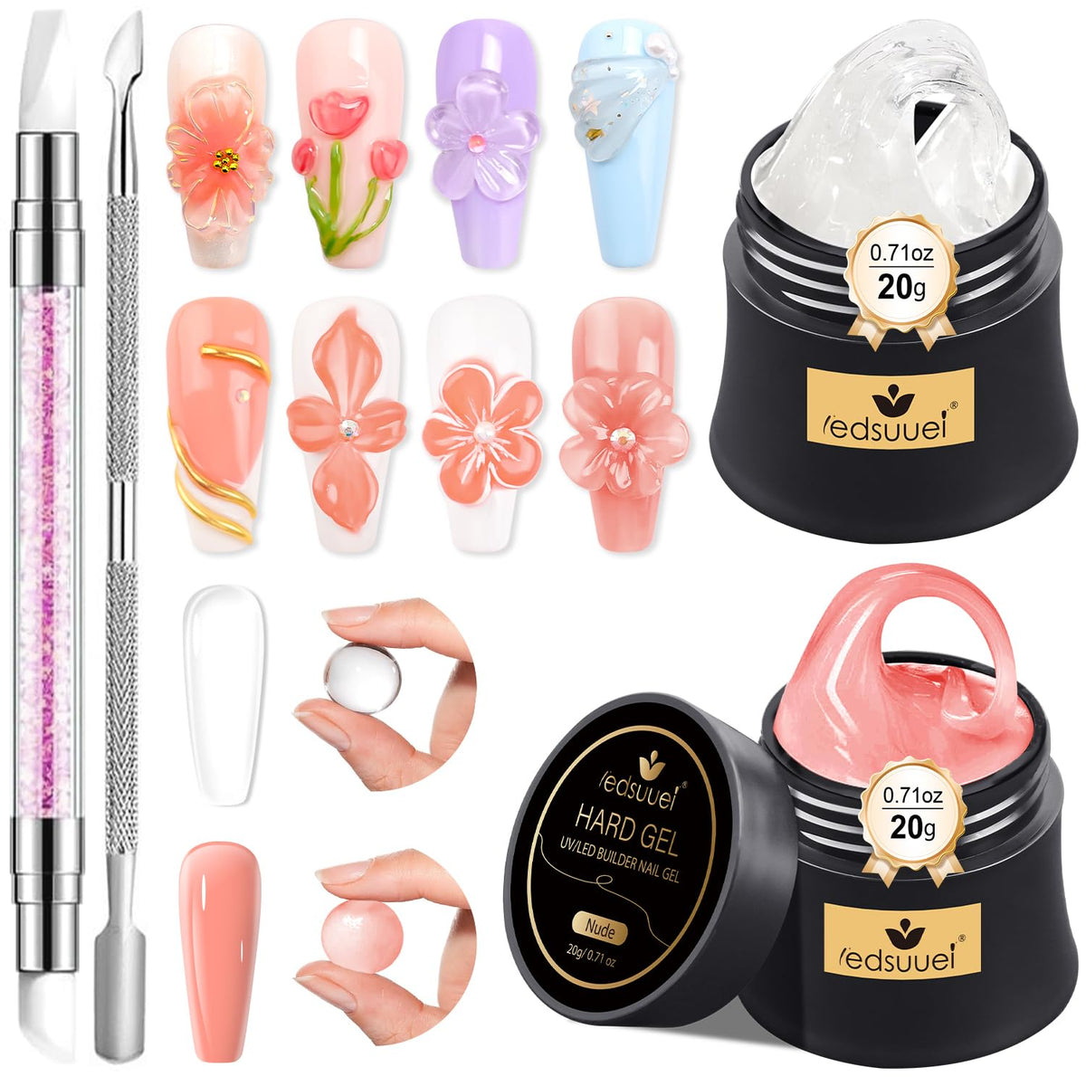 Solid Builder Gel for Nails LEDSUUEI - 2 Color Clear Nude 3D Nail Gel Sculpting Non-Sticky Hand
