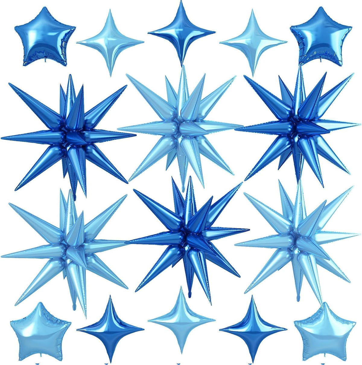 Blue Star Balloon,16Pcs Light Blue Star Foil Balloons Set with 22Inch Explosion Spike Cone Balloons