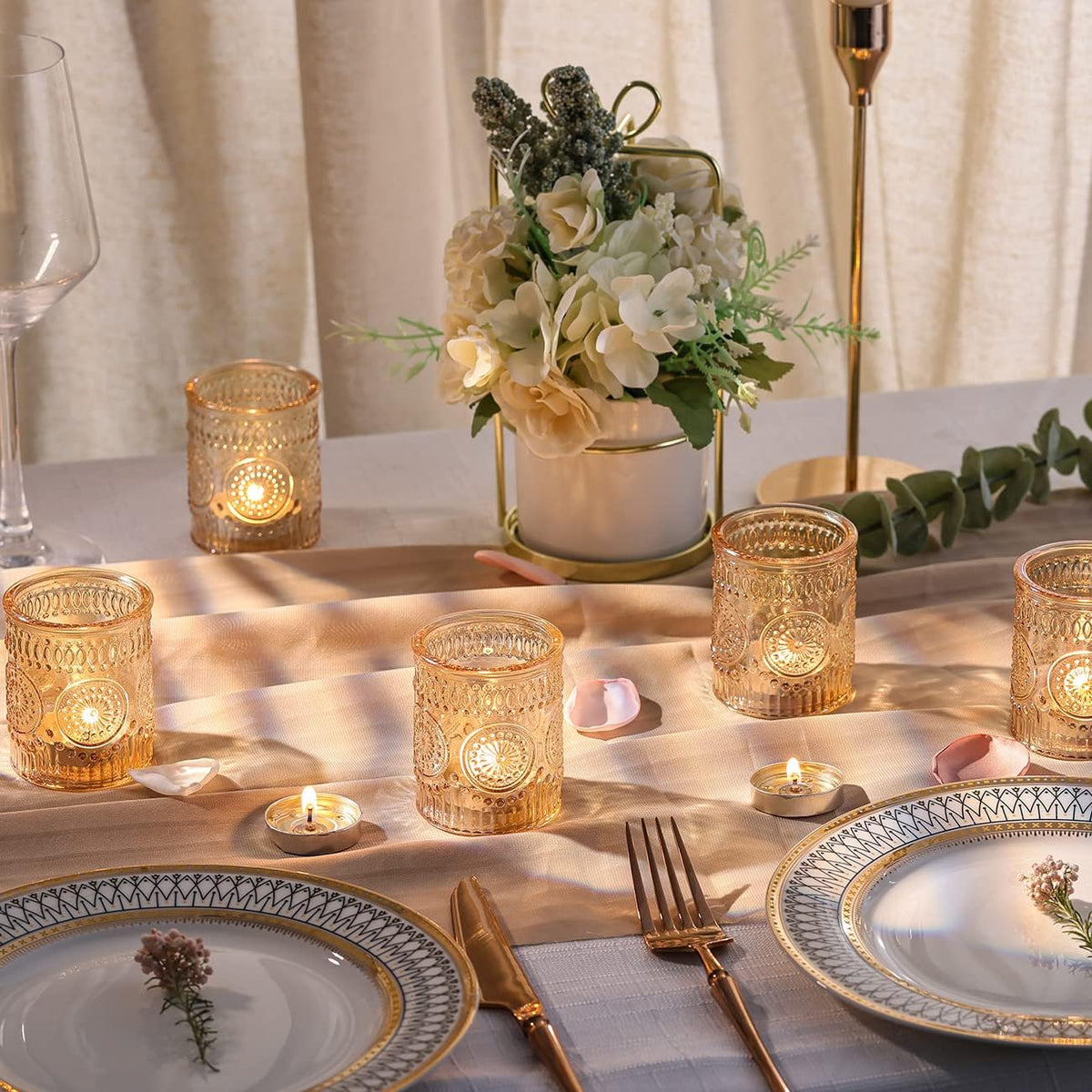 DARJEN Gold Votive Candle Holders Set of 36- Glass Candle Holders Bulk for Table Centerpiece, Tea