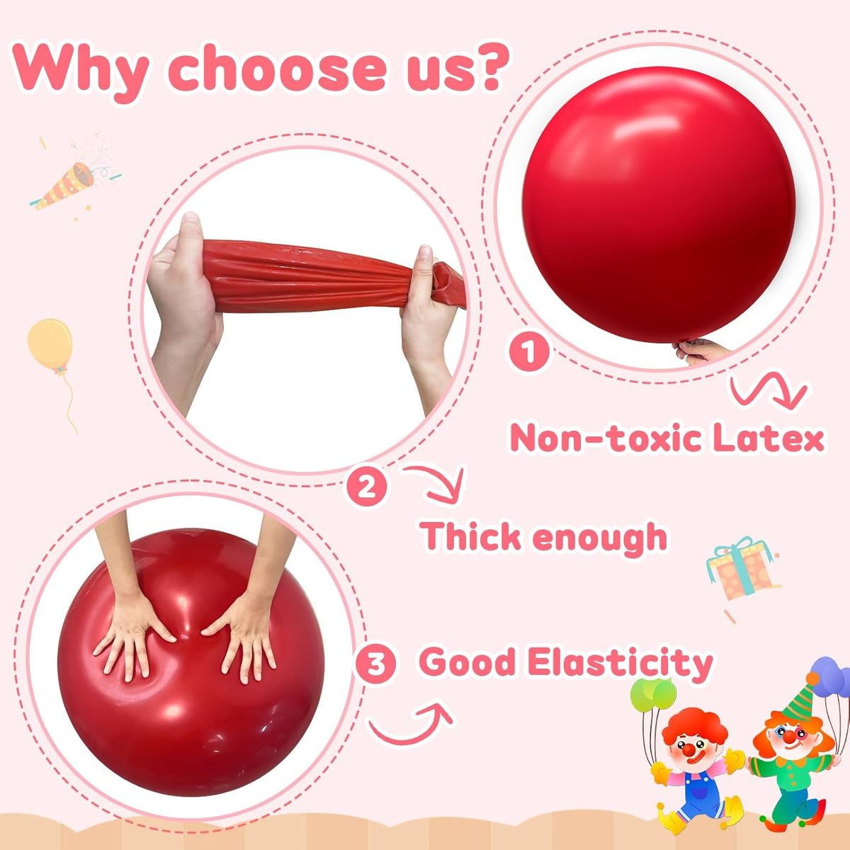 Giant 36 inch Jumbo Red Balloons - 4pcs Latex Balloons for Birthday, Wedding, Photo Shoot
