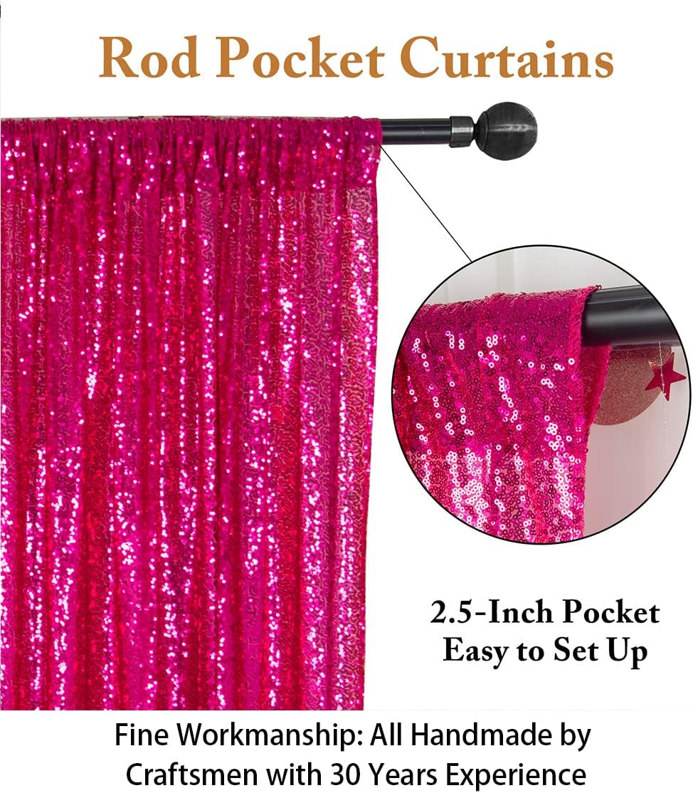 ShinyBeauty Hot Pink Sequin-Backdrop-Curtain 2Panels 5FTx10FT Glitter Wedding, Photography