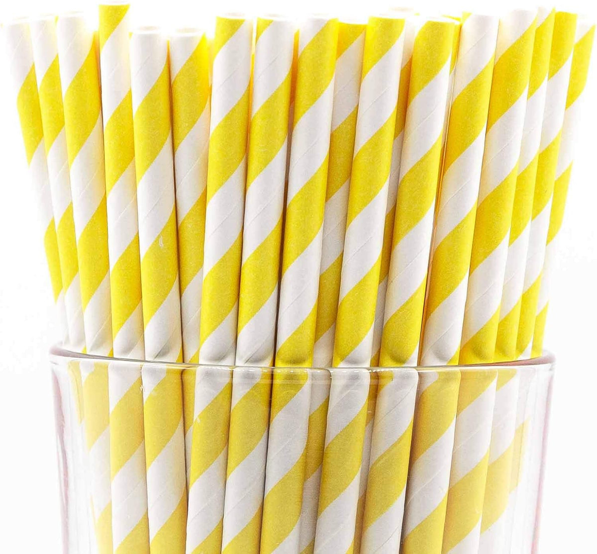 Pack of 300 Yellow Swirls Biodegradable 4-Ply Paper Drinking Straws (Compostable, Non-toxic