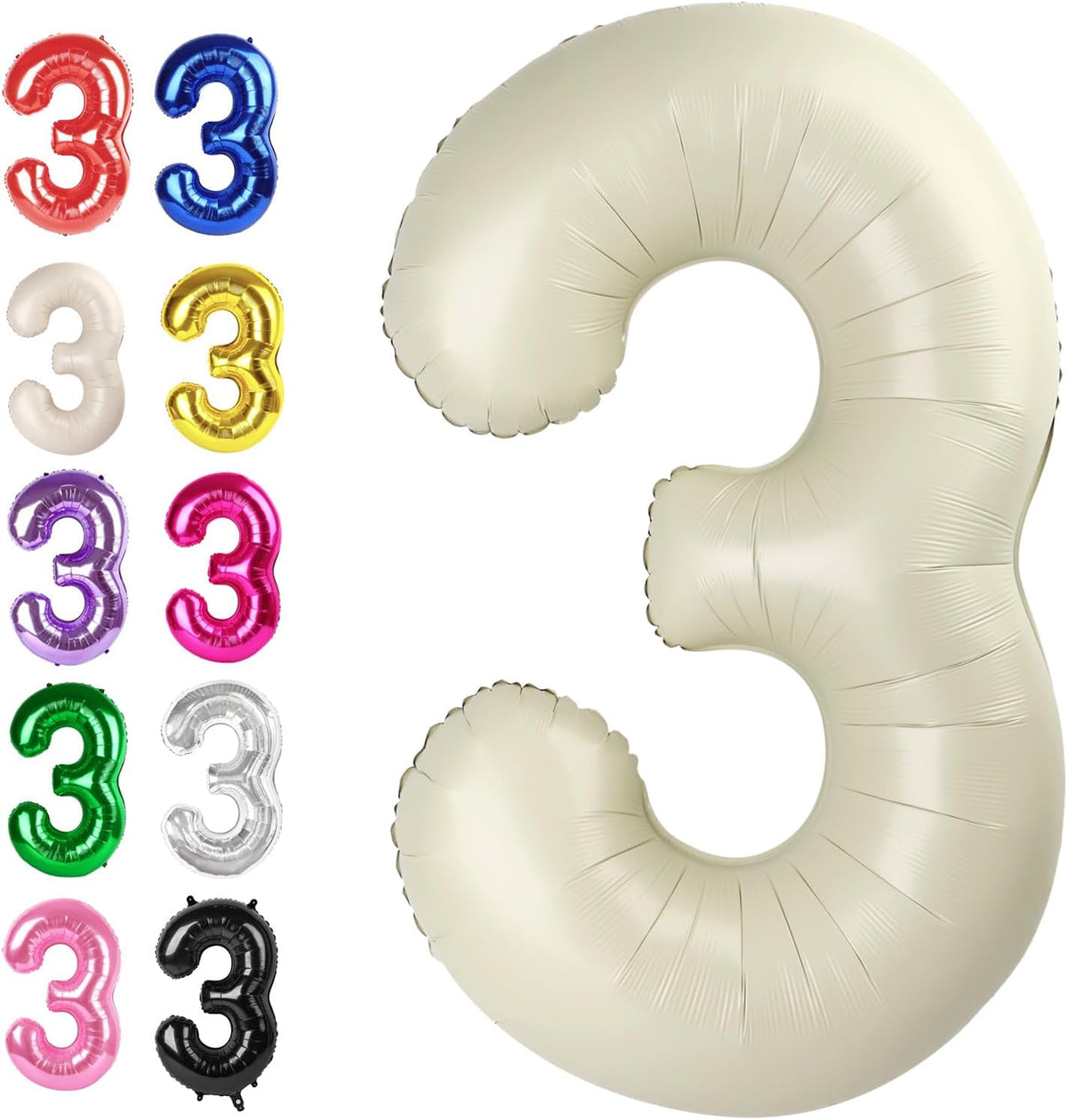 40 Inch Cream White 3 Large Number Balloon, 3 13 23 30 33 36 38 Cream White Birthday Party