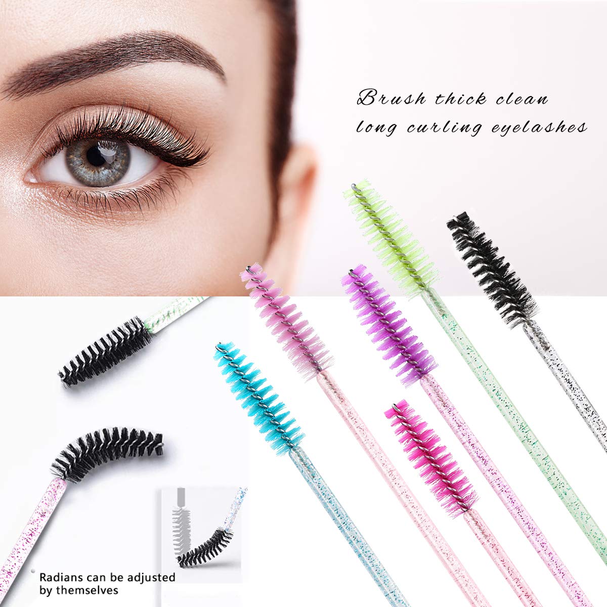 Elisel 300 PCS Disposable Mascara Brushes Crystal Eyelash Brushes Mascara Wands Applicator Eyelash