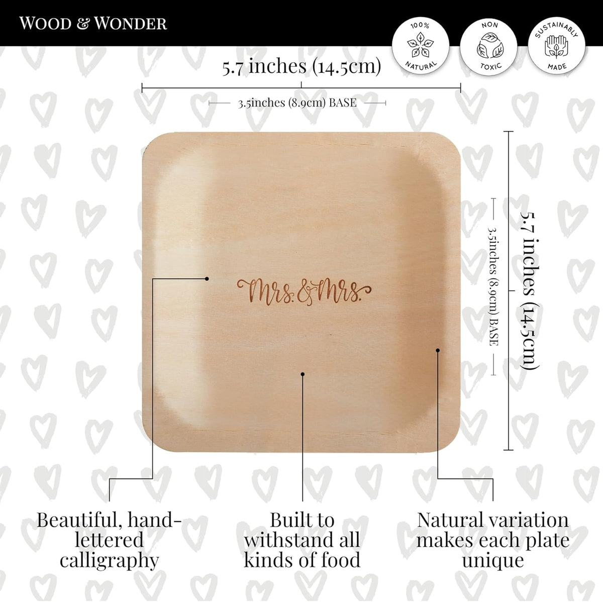 Mrs. and Mrs. Disposable Wedding Plates – Rustic, Compostable Alternative to Plastic Plates for