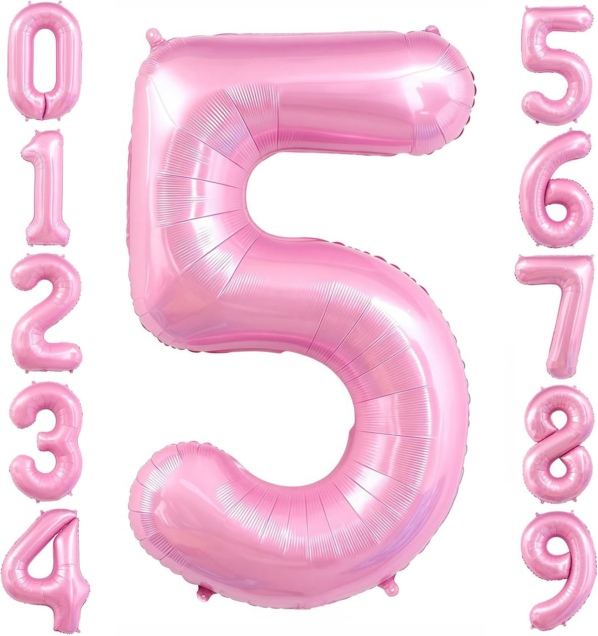 Pastel Pink 5 Balloon, Light Pink 5 Balloons Number,40 Inch Helium Foil Mylar Number 5 Balloon for