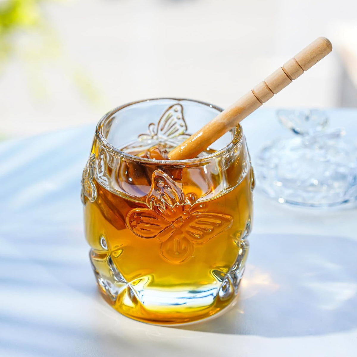 kanpura Clear Crystal Honey Jar with Dipper and Lid, Honey Bee Pot, 4.5oz Glass Honey Pot for Home