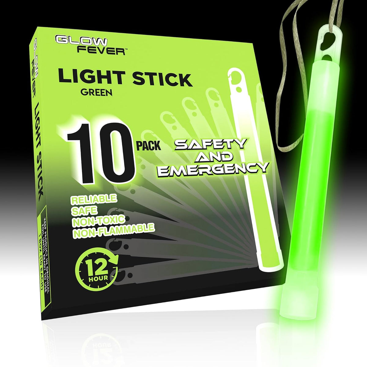 Glow Fever Emergency Safety Military Grade Glow Sticks, 10pcs, 6'' Ultra Bright Glow Sticks with 12