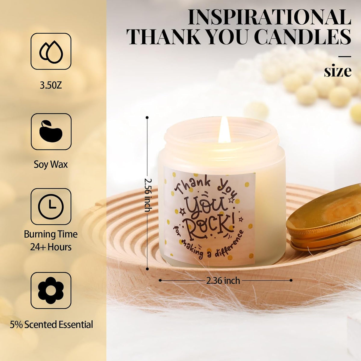 Roowest 10 Jars Thank You Gift Candles 3.5 oz Employee Appreciation Gifts Bulk Soy Wax Jar