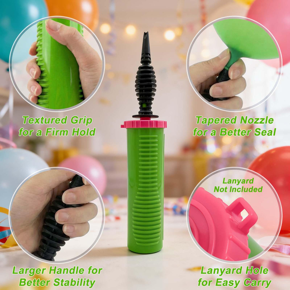 LionWell Balloon Pump Handheld - Dual Action Manual Air Inflator for Balloons, Rapid Two-Way Blower
