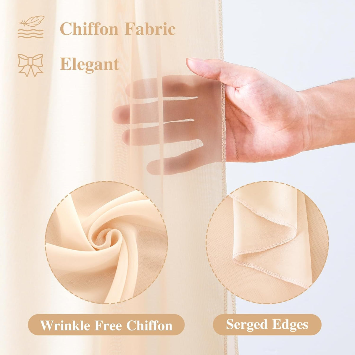 Wedding Arch Draping Fabric,2 Panels 18FT Champagne Arch Drapes Chiffon Fabric Drapery Decorations