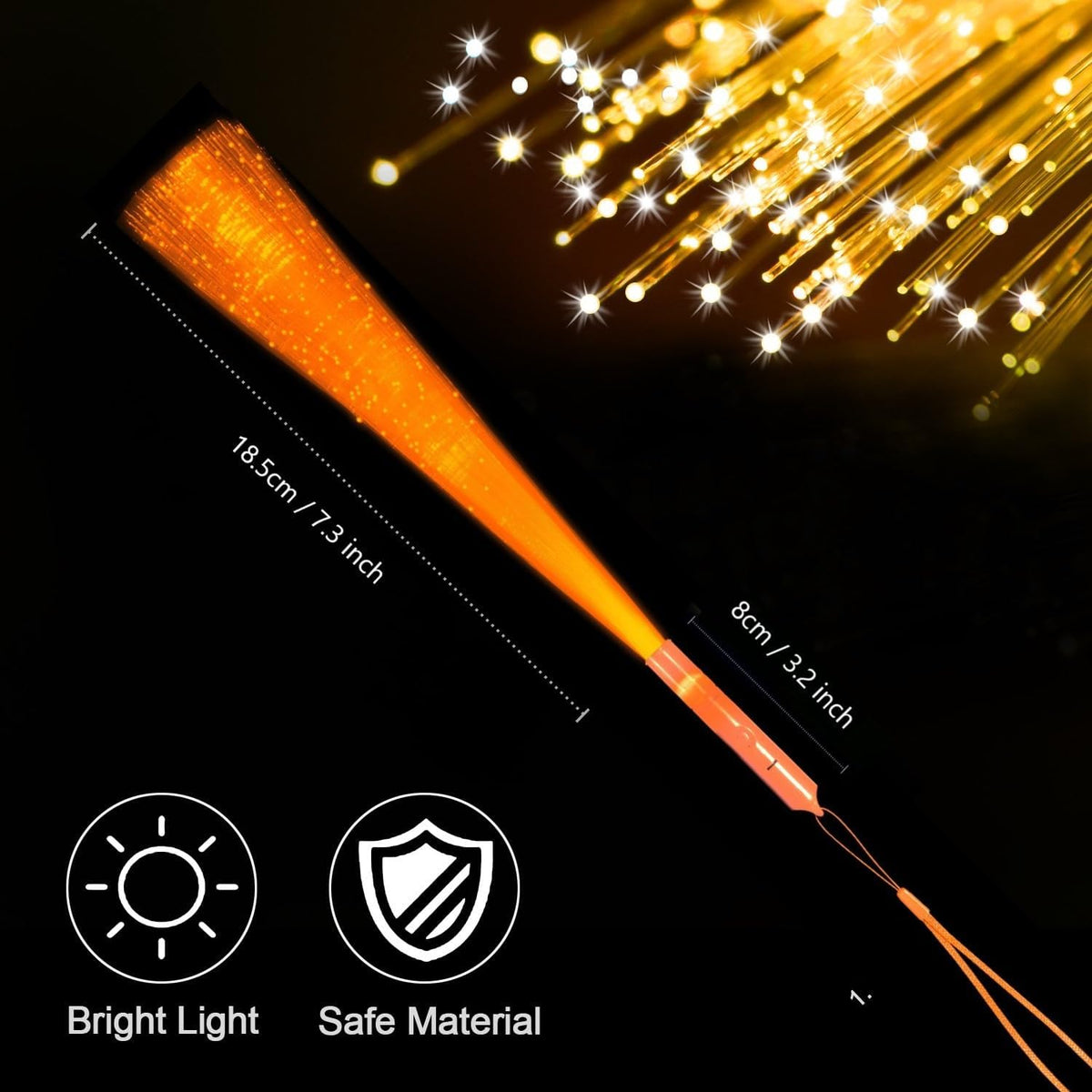 48 PCS Orange Glow Fiber Wands Sticks LED Light Wands 3 Modes Flashing Fiber Optic Light Rod Bulk