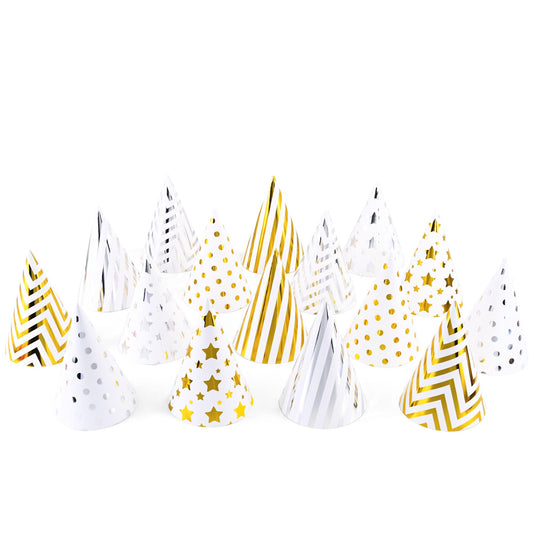 CANREVEL 24 PCS Pre-Assembled Party Hats for Adults and Kids, Gold Silver
