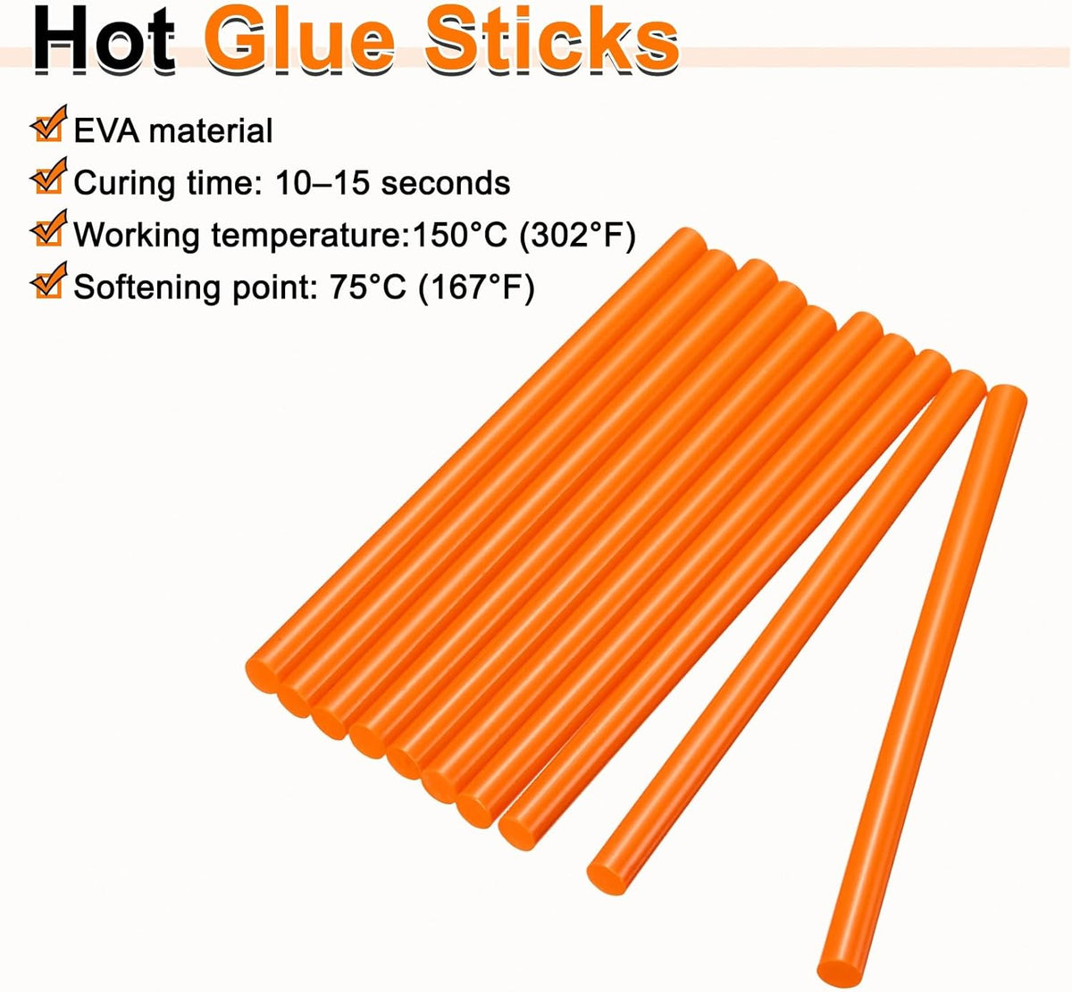 HARFINGTON 10pcs Hot Glue Sticks 0.43" Dia x 7.87" Long EVA Mini Hot Melt Adhesive Glue Stick for