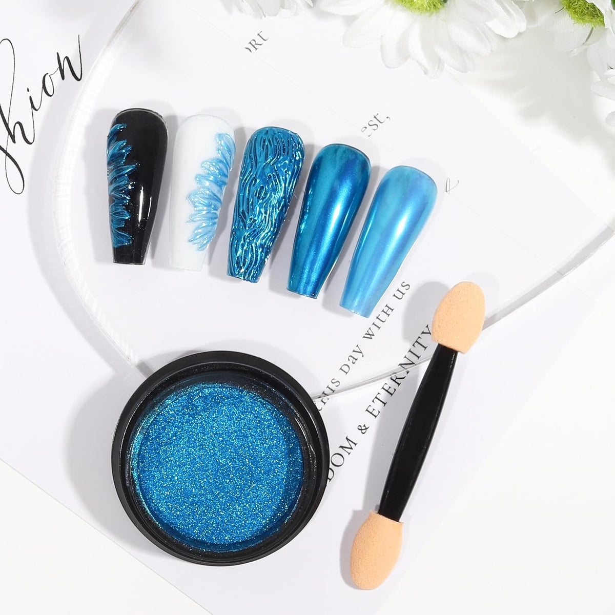 Artdone Chrome Nail Powder, Azure Iridescent Aurora Powder Metallic Mirror Effect Pigment