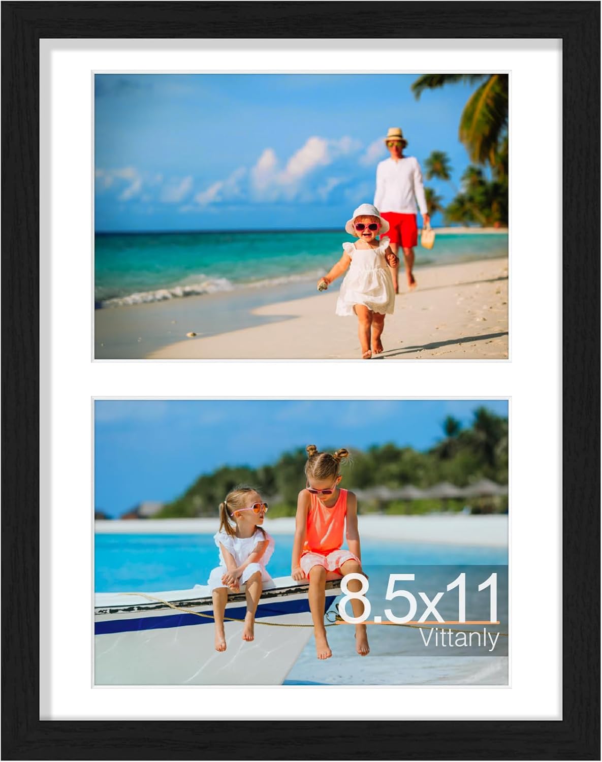 Vittanly 8.5x11 Collage Picture Frame, Displays 2Pcs 5x7 Pictures with Mat, Picture Frames Collage