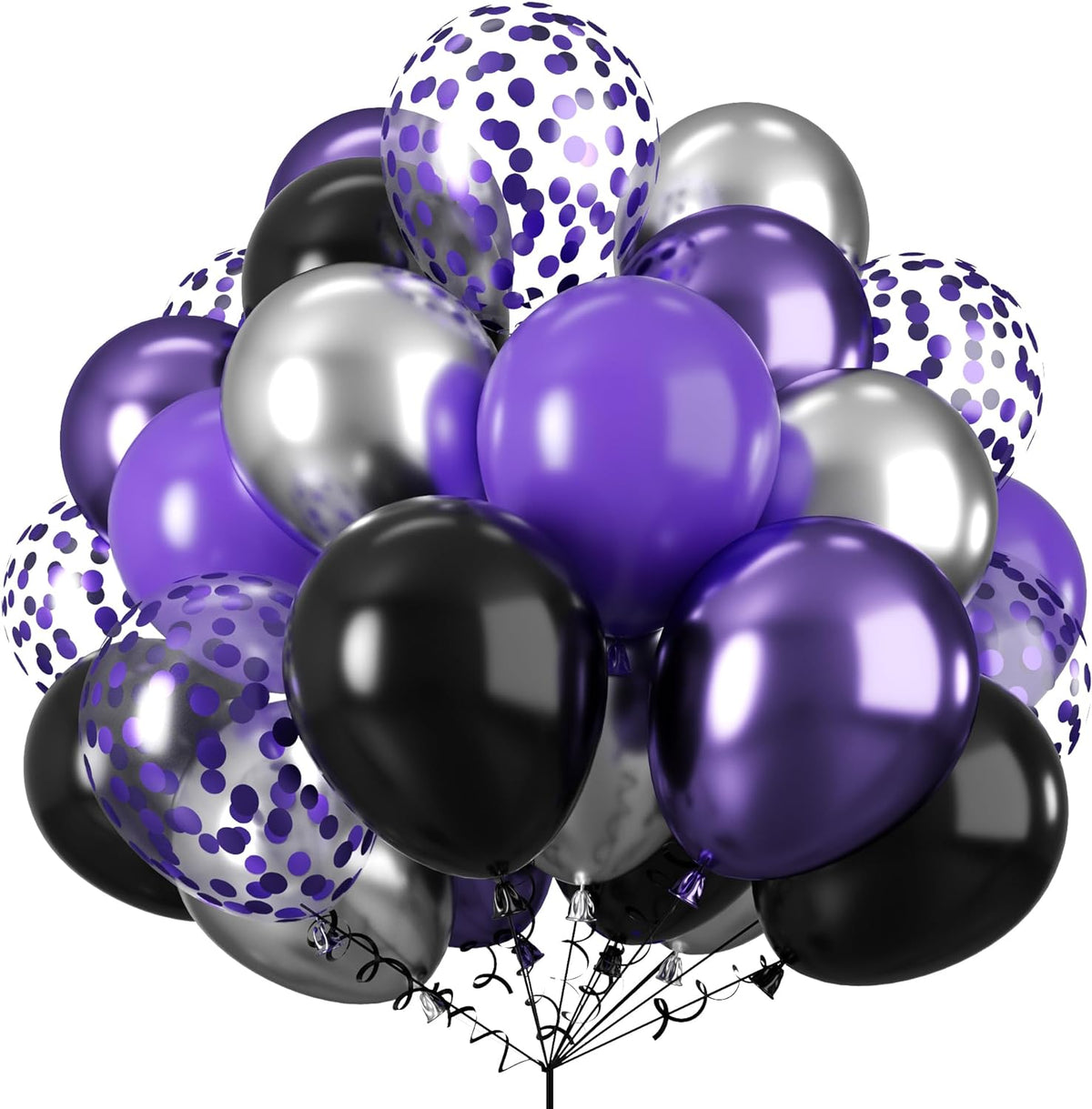 Purple and Black Balloons, 60 Packs 12 Inch Dark Purple Light Purple Black Balloons with Metallic