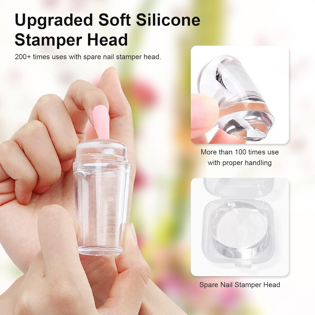 14PCS Nail Art Stamper Clear Silicone Nails Stamping Jelly with Scraper Transparent Visible Body