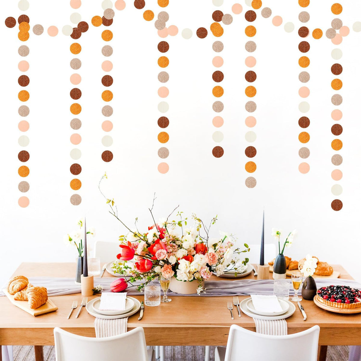 Orange Brown Rose-Gold Party-Decorations Streamers-Garland - 52ft Boho Fall Groovy Birthday Hanging