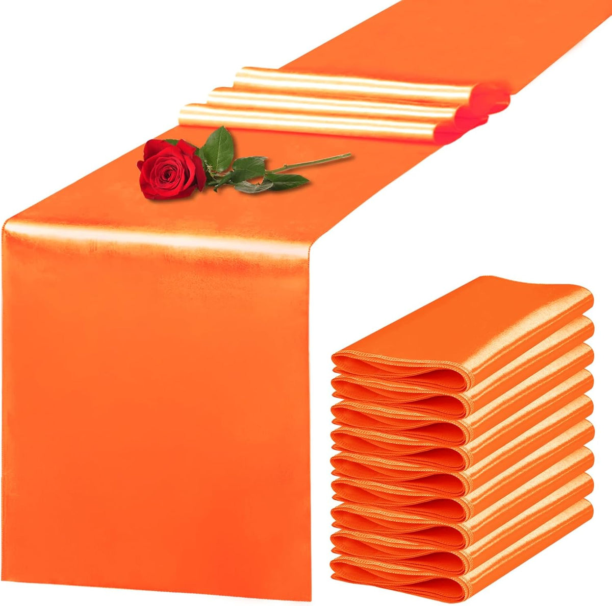 10 Pack Satin Table Runner 12 x 108 Inch Long Orange Silk Table Runner for Wedding Party Banquet