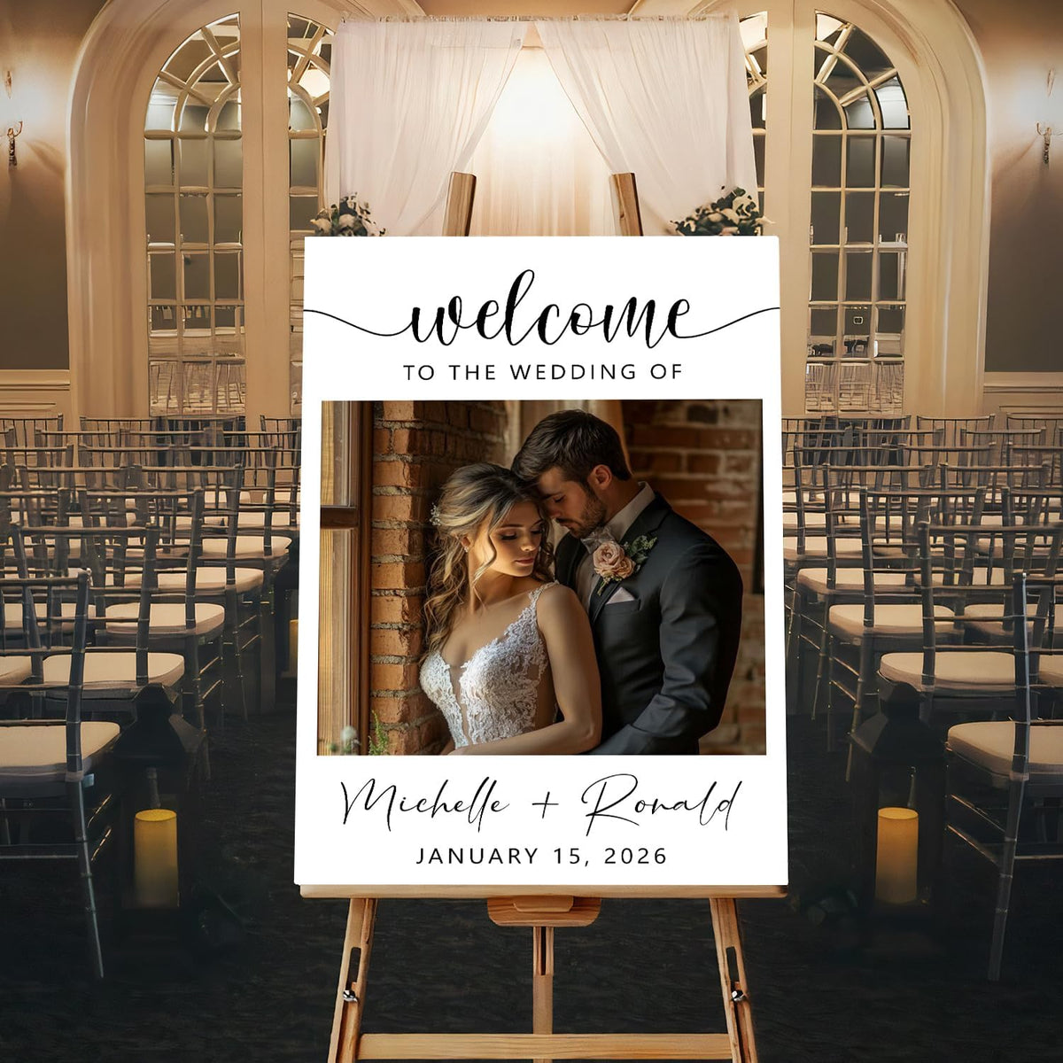 Editable Wedding Welcome Sign with Photo, Personalized Modern Reception Poster, Minimalist