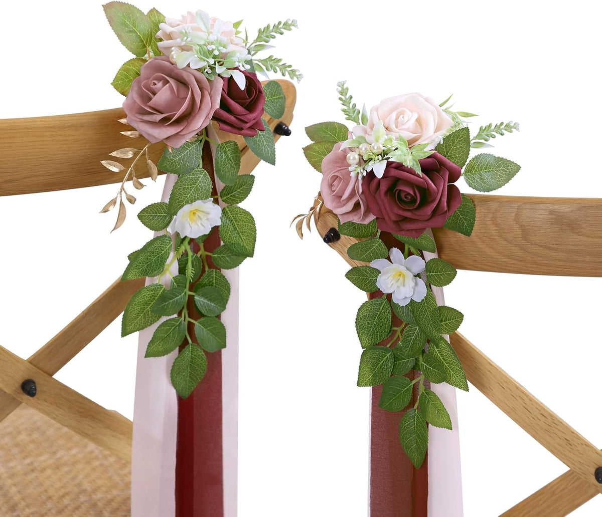 10 Wedding Aisle Decorations for Ceremony - Burgundy Chair Flowers for Aisle Decor - Church Pew